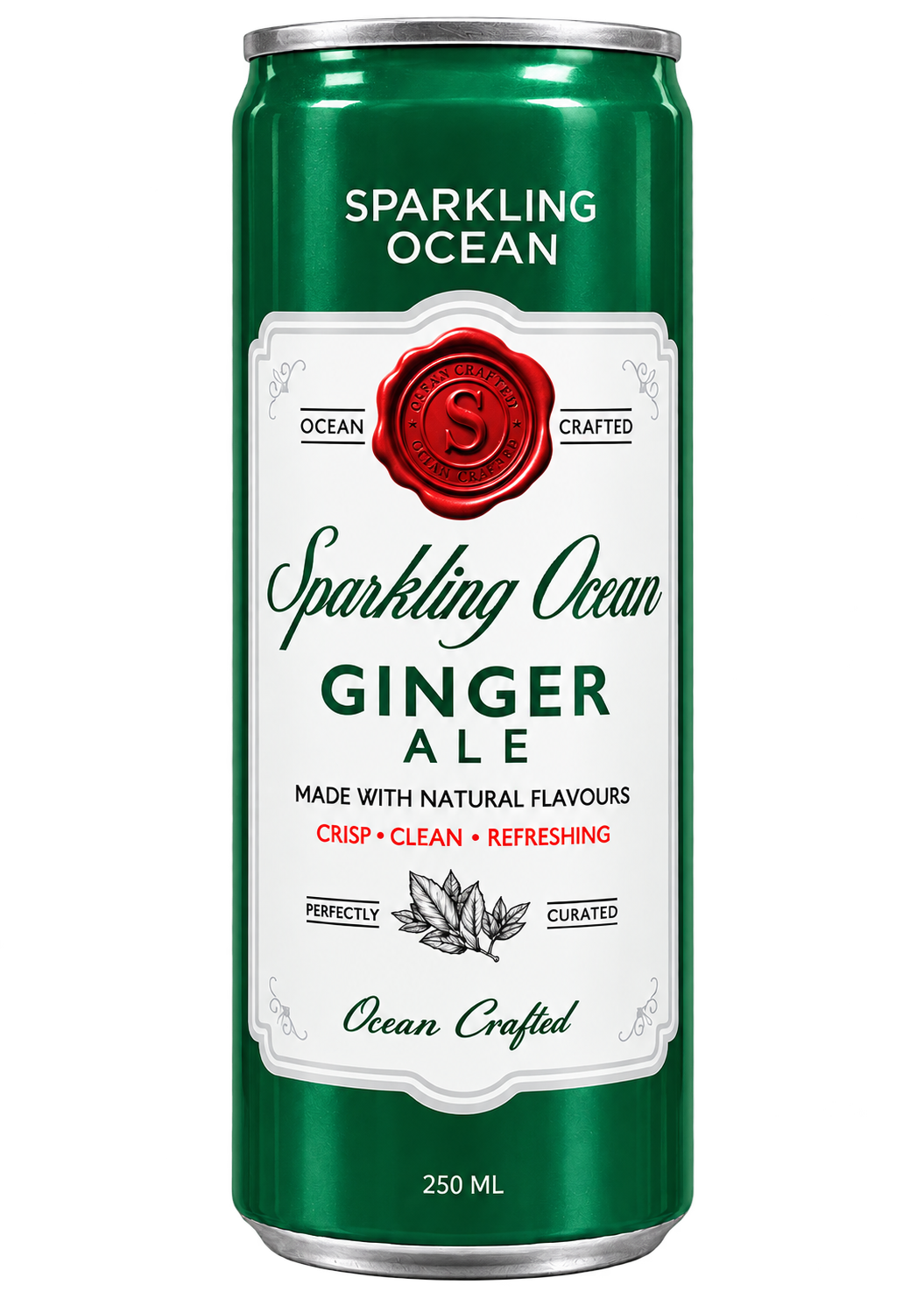 Sparkling Ocean Ginger Ale, emerald green 250 ml can